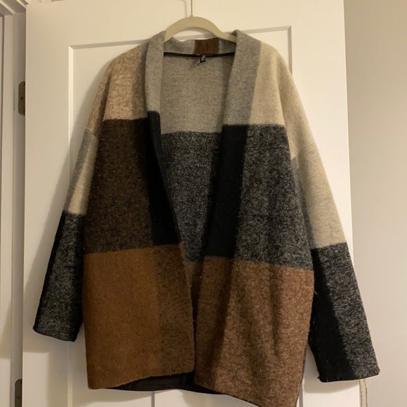 Carre Noir Jackets & Blazers - EUC Carre Noir Brown Check Sweater Coat Size XS